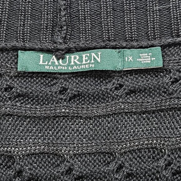 Lauren Ralph Lauren Cardigan Womens 1X Black Open Cable Knit Dolman 3/4 Sleeve - Picture 3 of 15